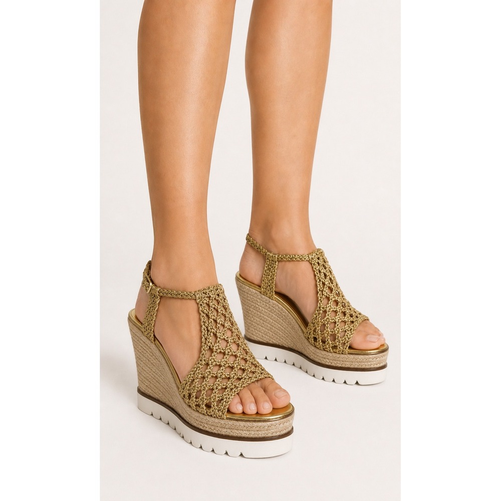 BiBi Lou Gold Braided Platform Wedge Sandals EU 38